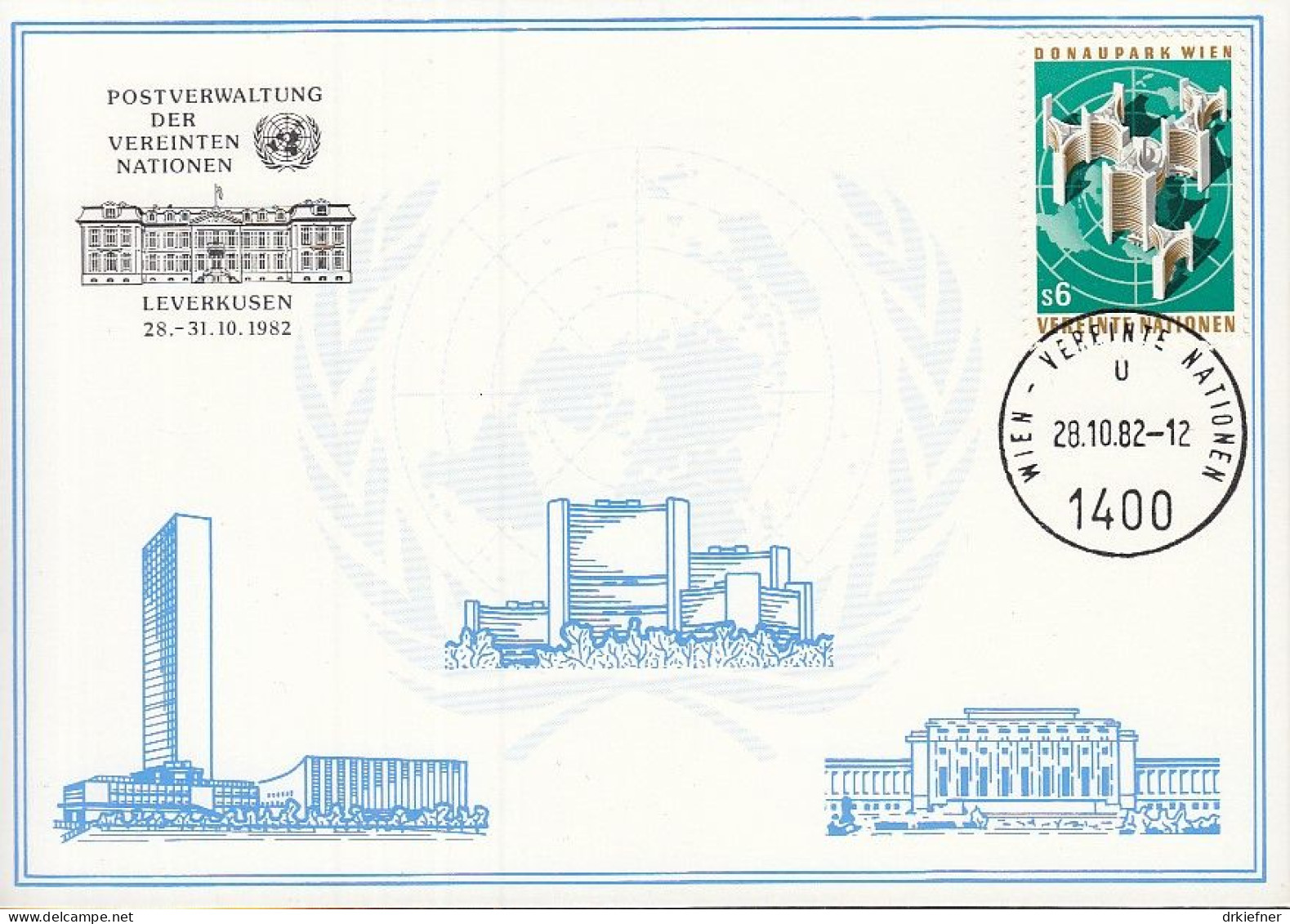UNO WIEN Weiße Karte Nr. 23, Ausstellungskarte: Leverkusen 1982 - Briefe U. Dokumente