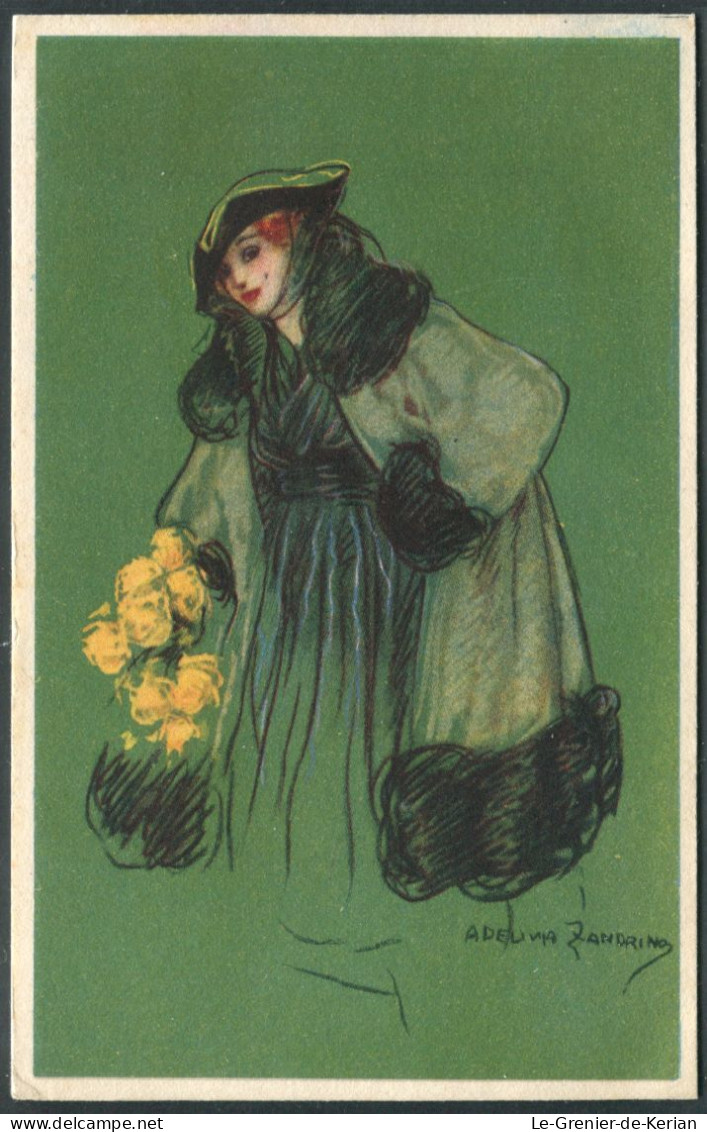 Illustrateur Adelina Zandrino - Femme Au Bouquet De Fleurs Jaunes - 55-1 - Voir 2 Scans & Descriptif - Zandrino