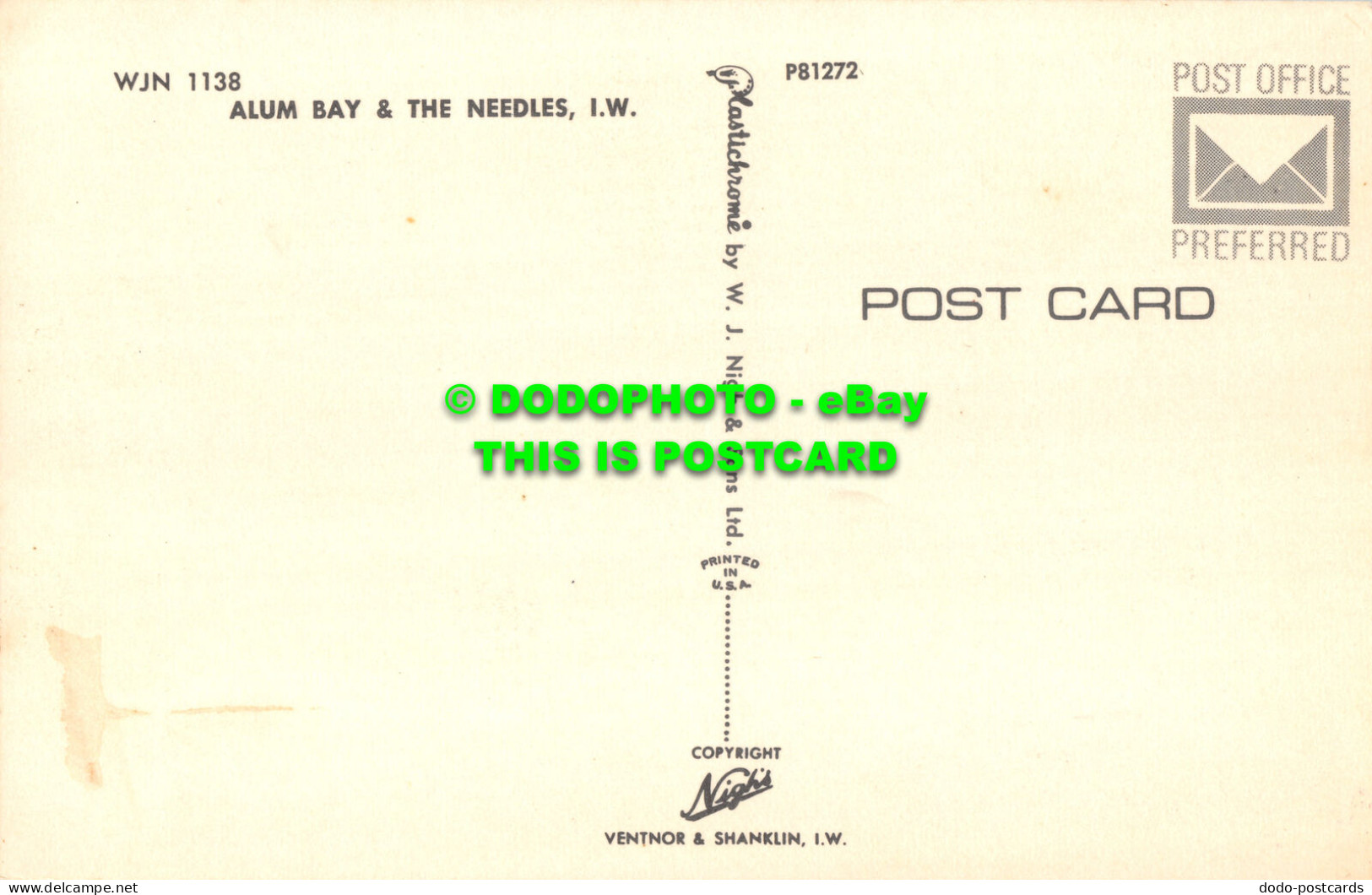 R517981 I. W. Alum Bay And The Needles. W. J. Nigh. Plastichrome - World