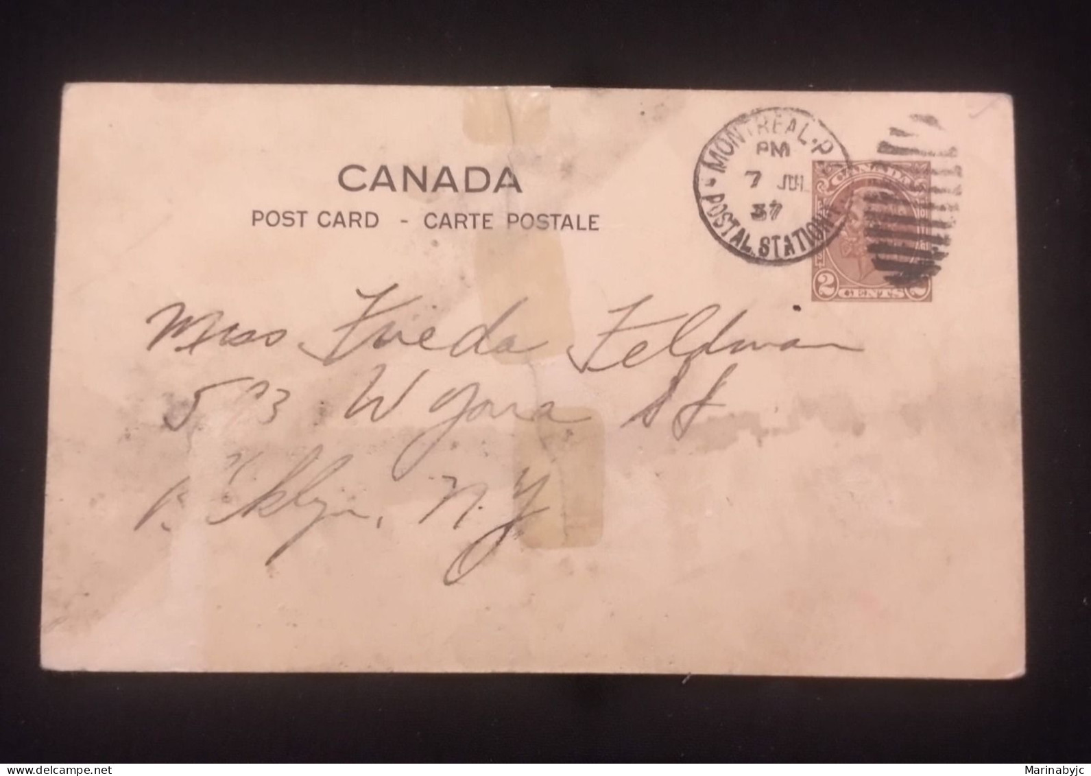 D)1937, CANADA, POSTCARD SENT TO U.S.A, WITH STAMP CHARACTER GEORGE V, XF - Altri & Non Classificati