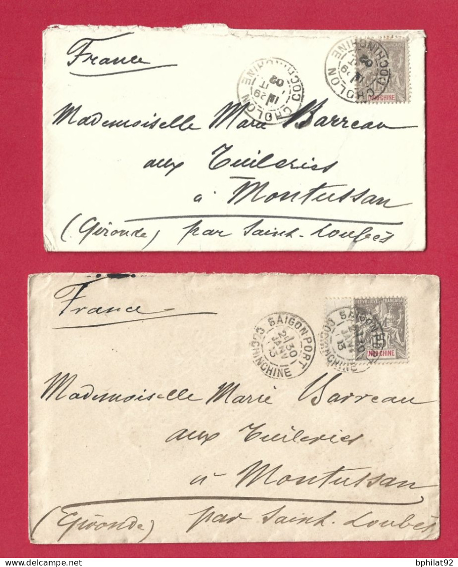 !!! INDOCHINE, LOT DE 2 LETTRES AFFRANCHIES À 15 CENTIMES DE CHOLON ET SAIGON PORT POUR LA FRANCE - Covers & Documents