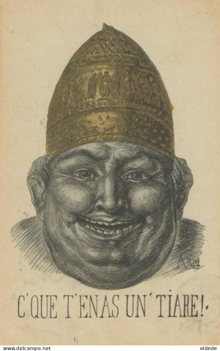 Satirique Anticlericale Franc Maçonnerie Caricature Pape Tiare Signée  1903 Envoi Villa Héléna Vichy - Satirical