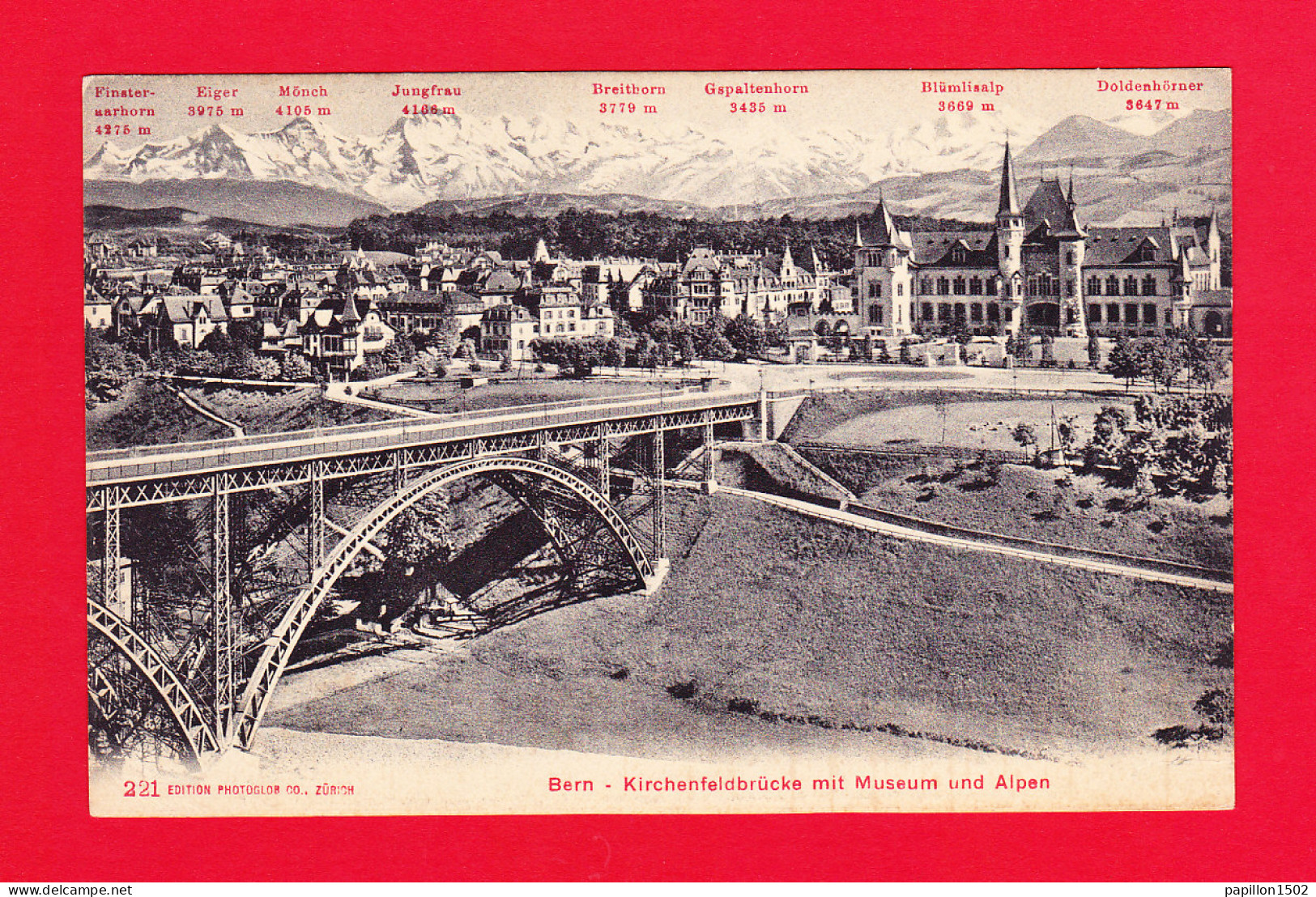 E-Suisse-307P BERN Kirchenfeldbrücke Mit Museum Und Alpen, Cpa BE - Autres & Non Classés