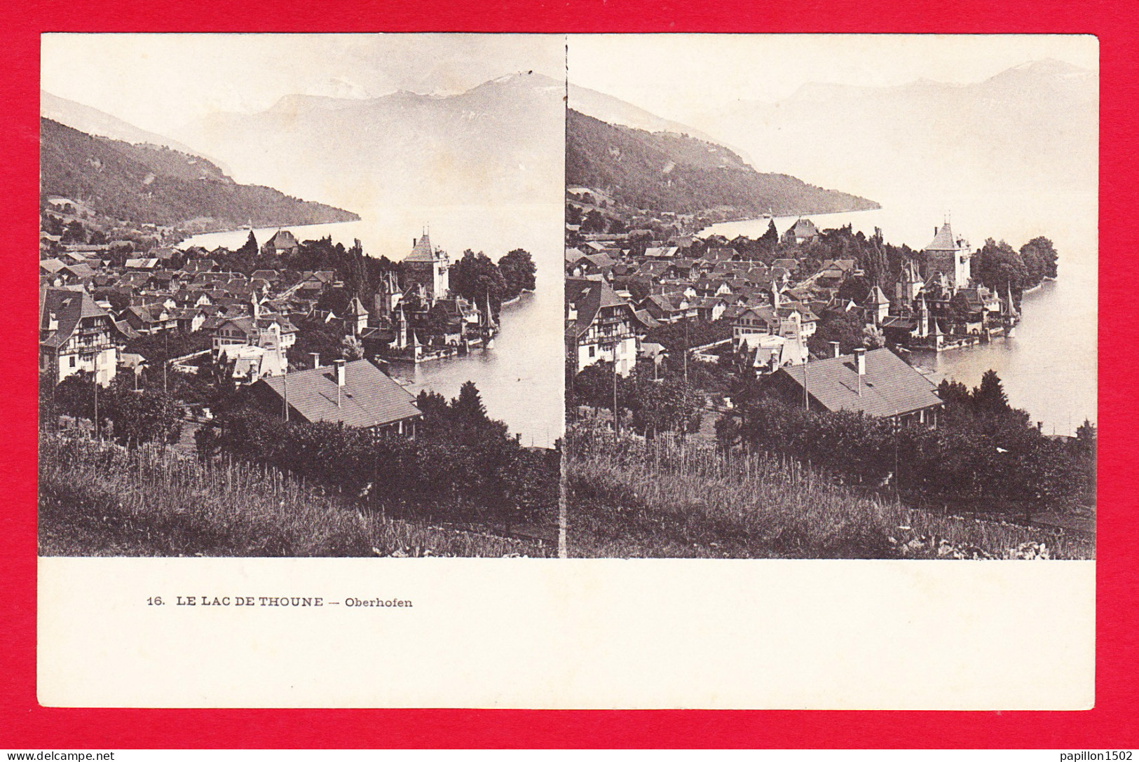 E-Suisse-479PH31  Carte Stéréoscopique, Le Lac De THOUNE, Oberhofen, Cpa BE - Autres & Non Classés