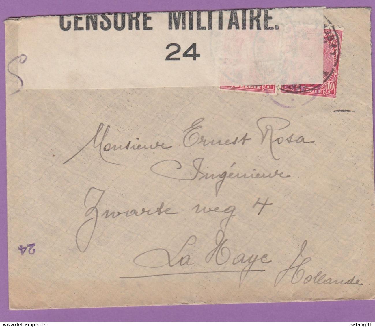 LETTRE AVEC COB NO 132 X 2 POUR LA HAYE,OUVERTE PAR LA CENSURE MILITAIRE BELGE,1916. - Esercito Belga