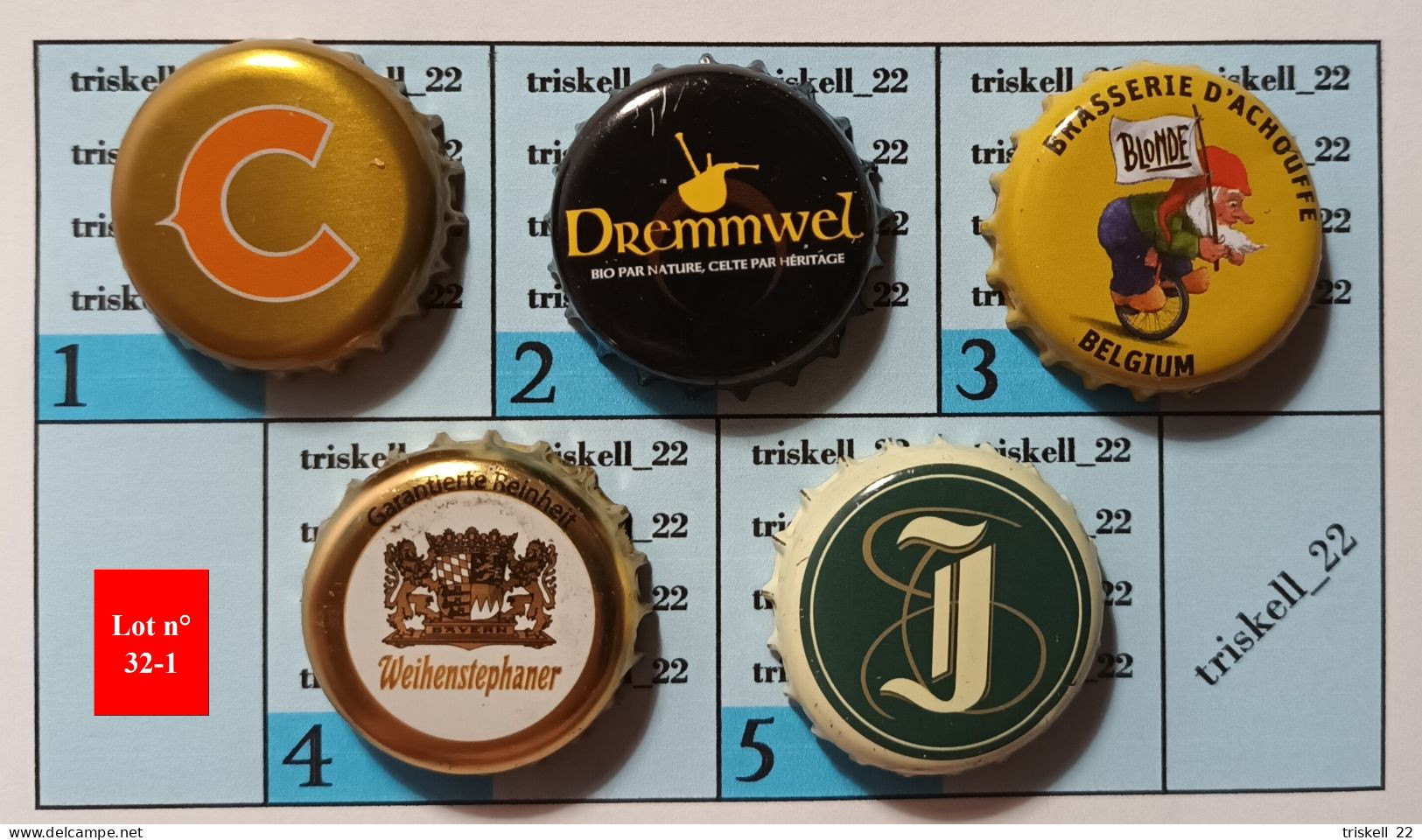 5 Capsules De Bière   Lot N° 32-1 - Cerveza