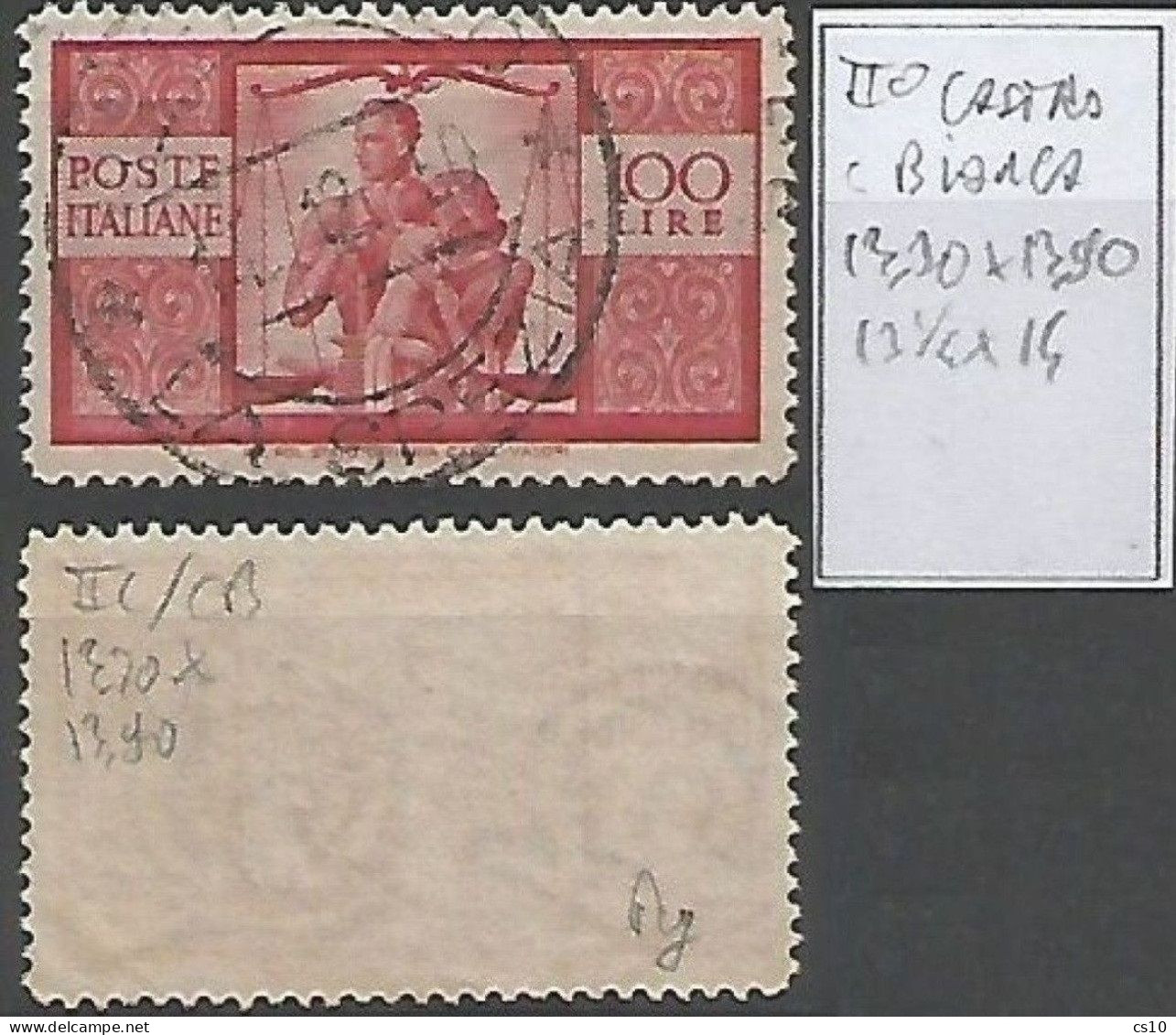 Democratica 100 Lire II° Lastra Carta BIANCA - D. 13,30X13,90 (13e1/4x14 ) - Usato R2CSx - Varietà E Curiosità