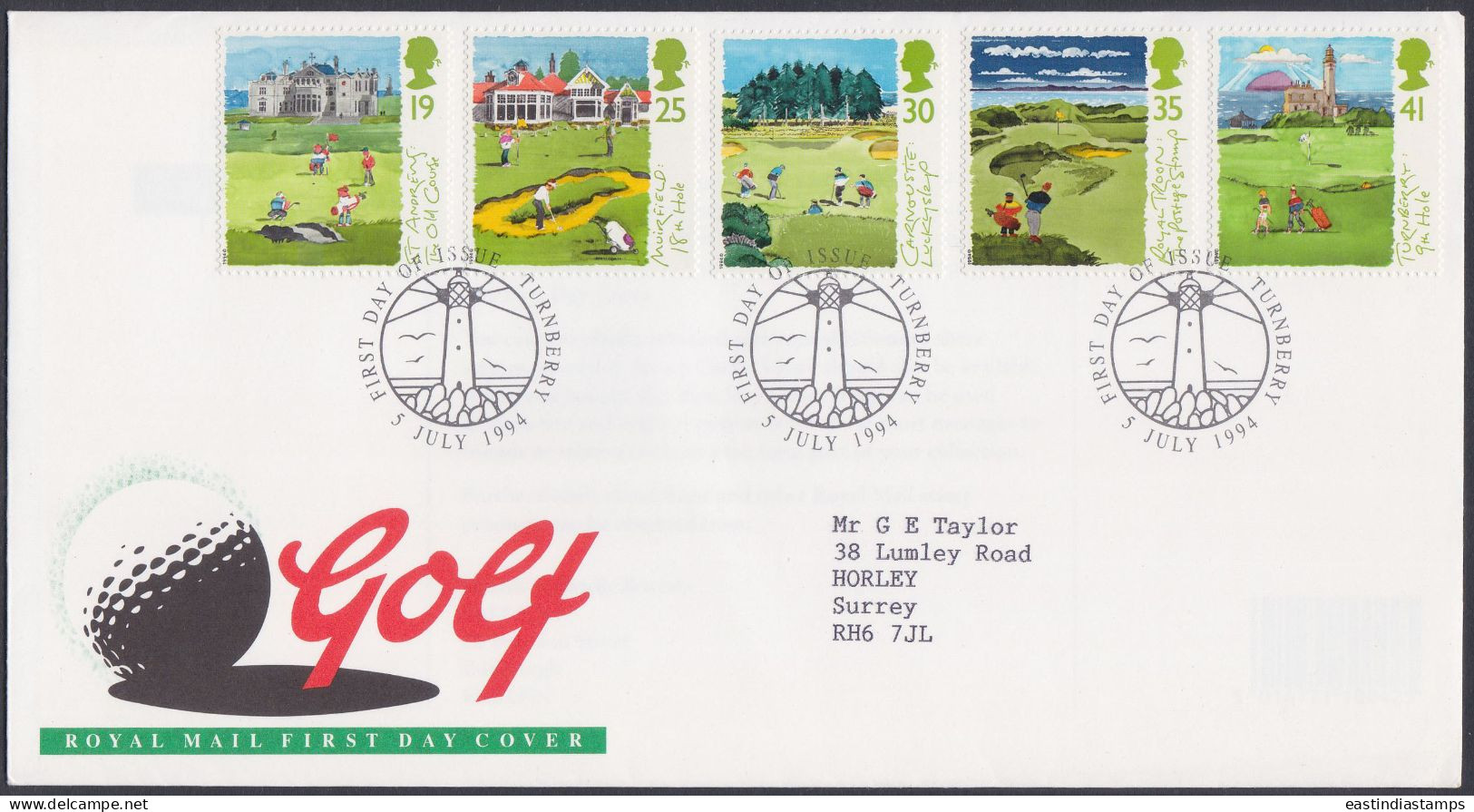 GB Great Britain 1994 FDC Golf, Sport, Sports, Pictorial Postmark, First Day Cover - Brieven En Documenten