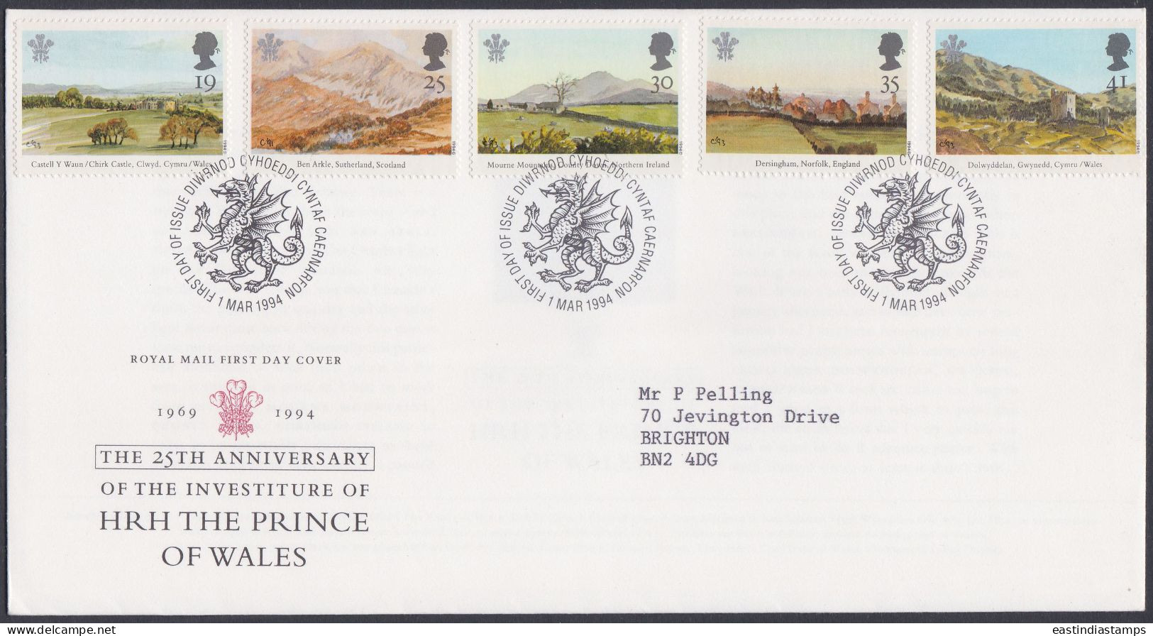GB Great Britain 1994 FDC Investiture Of Prince Of Wales Charles, Royal, Royalty, Pictorial Postmark, First Day Cover - Covers & Documents