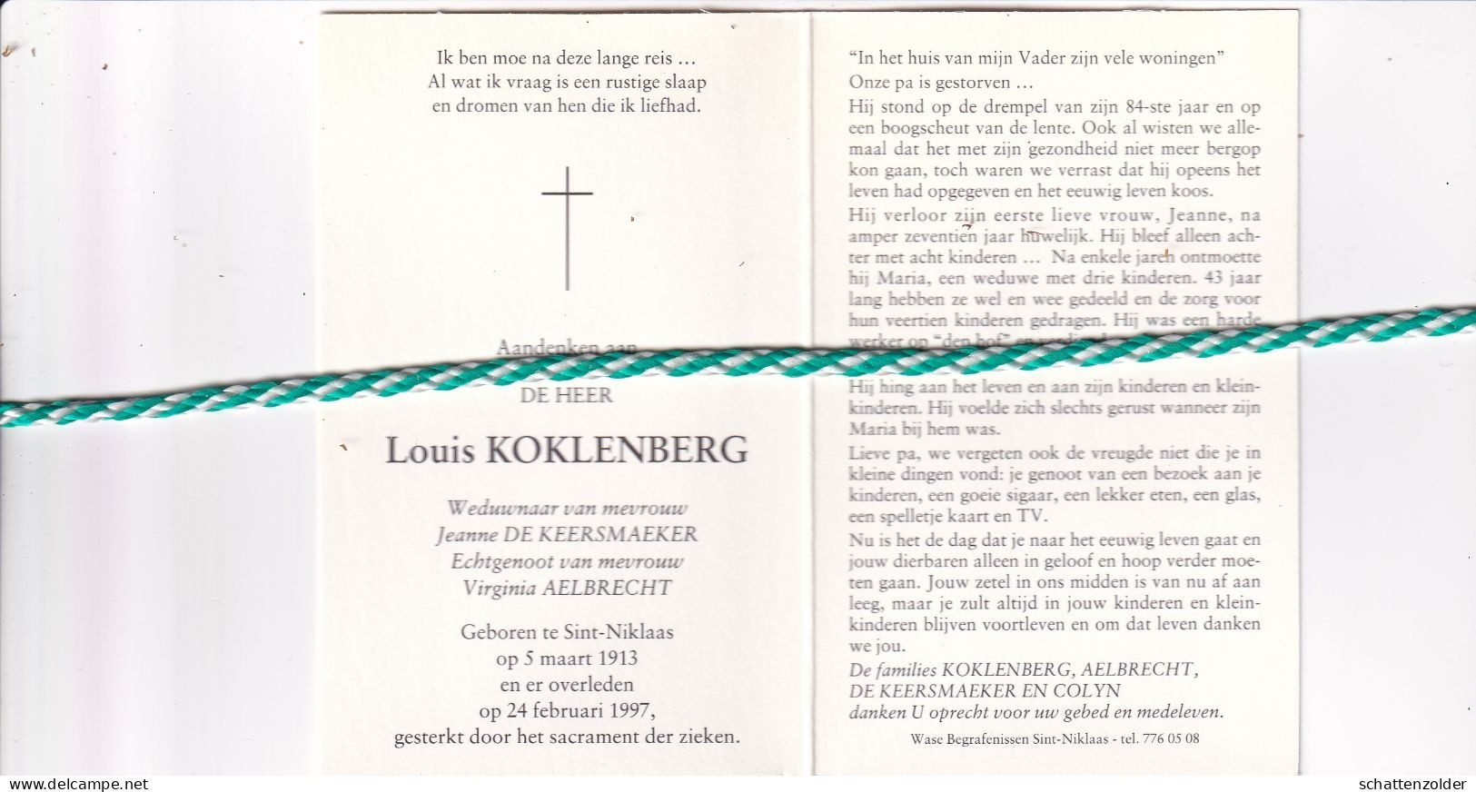 Louis Koklenberg-De Keersmaeker-Aelbrecht, Sint-Niklaas 1913; 1997. Foto - Obituary Notices