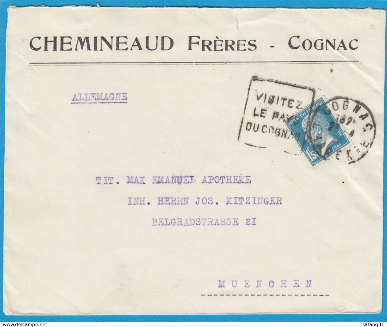 CHEMINEAUD FRERES - COGNAC. LETTRE POUR MUNICH. - Covers & Documents