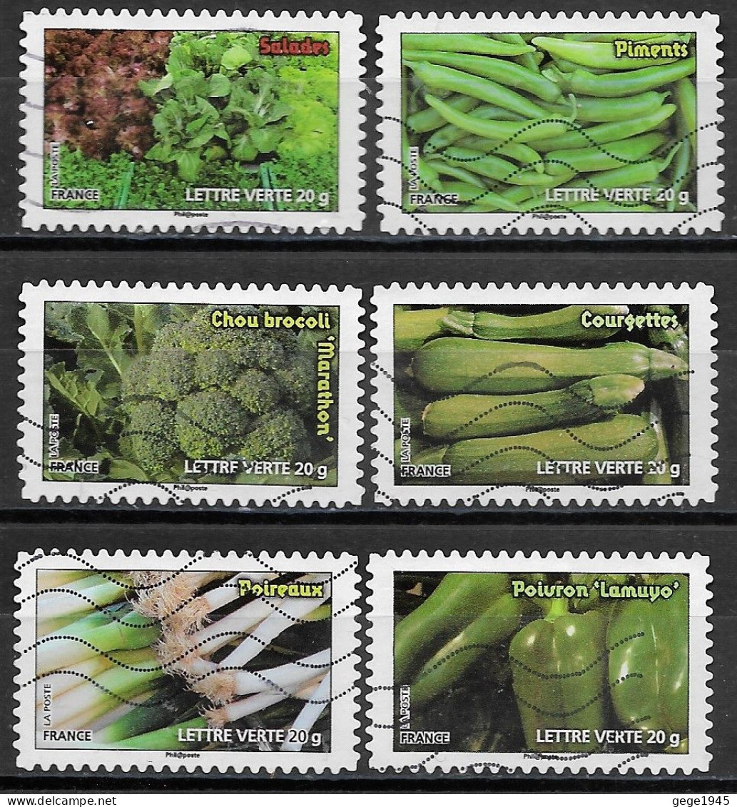 - France 2012  Oblitéré Autoadhésif  N°  740 - 741 - 743 - 744  - 746 - 747   -   Les Légumes - Used Stamps