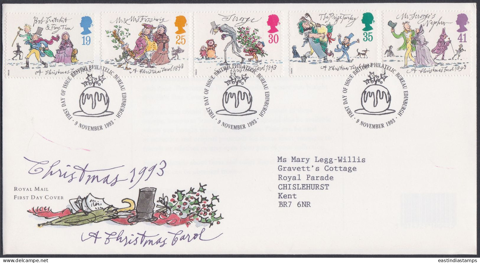 GB Great Britain 1993 FDC Christmas, Christian, Christianity, Religion, Festival, Pictorial Postmark, First Day Cover - Covers & Documents