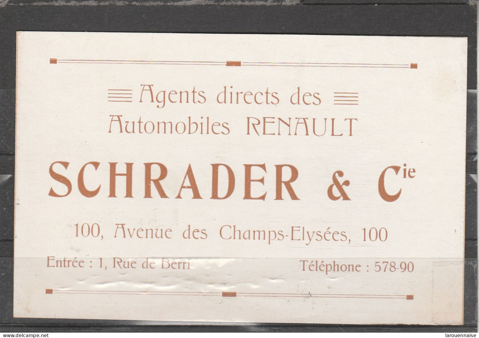 75008 - PARIS - Agents Directs Des Automobiles Renault - Schrader & Cie 100, Avenue Des Champs Elysées - Champs-Elysées