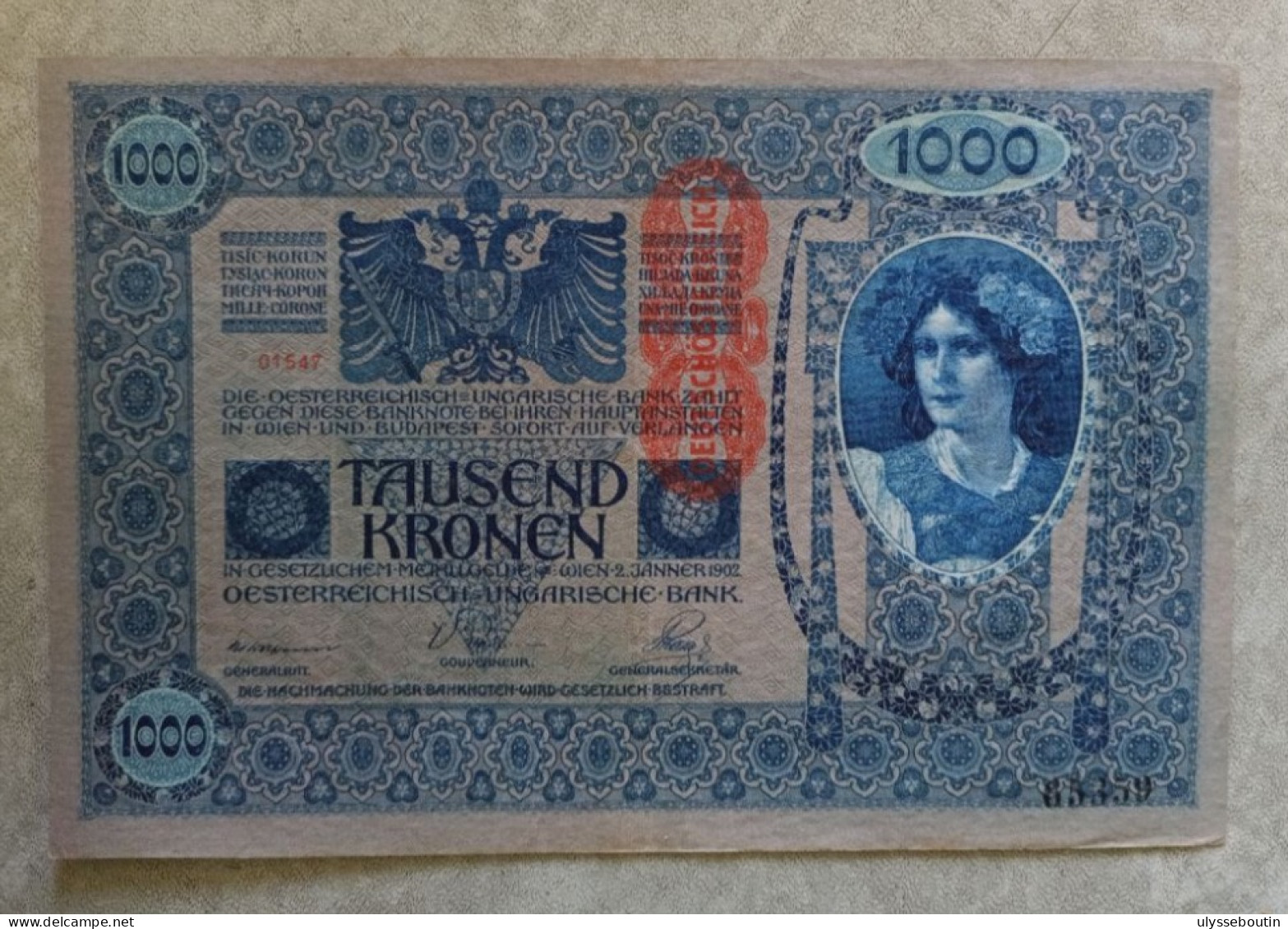 Billet Austro-hongrois 1000 Couronnes 2 Janvier 1902 - Austria