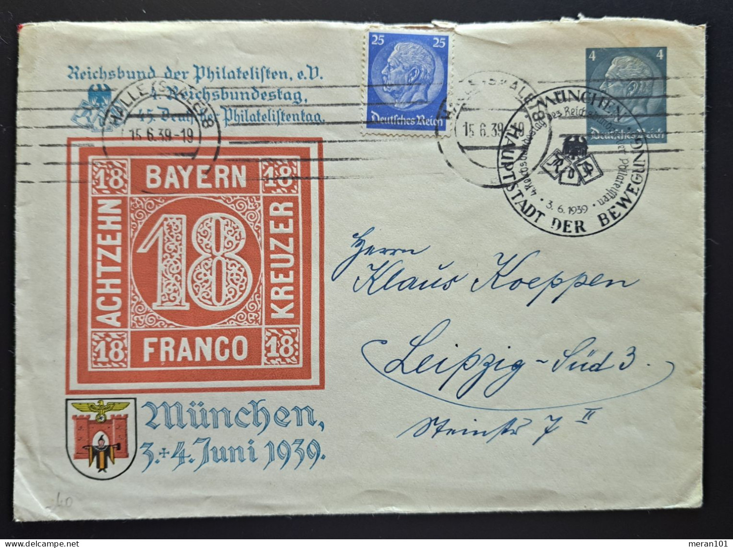 Privat Umschlag, Reichsbundtag Deutscher Philatelisten München 1939, Gelaufen Sonderstempel - Entiers Postaux Privés