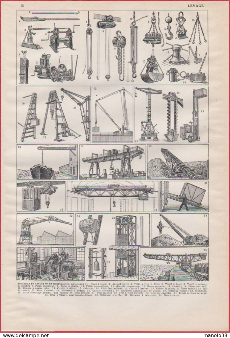 Appareils De Levage Et De Manutention Mécanique. Larousse 1948. - Historische Dokumente