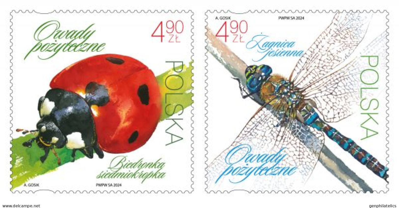 POLAND 2024 FAUNA Animals. Insects. Bugs DRAGONFLY LADYBUG - Fine Set MNH - Unused Stamps