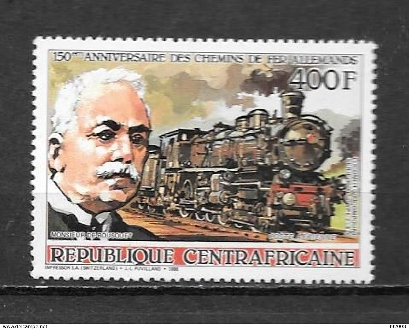 PA - 1986- N°360**MNH - 150 Ans Des Chemins De Fer Allemand - Central African Republic