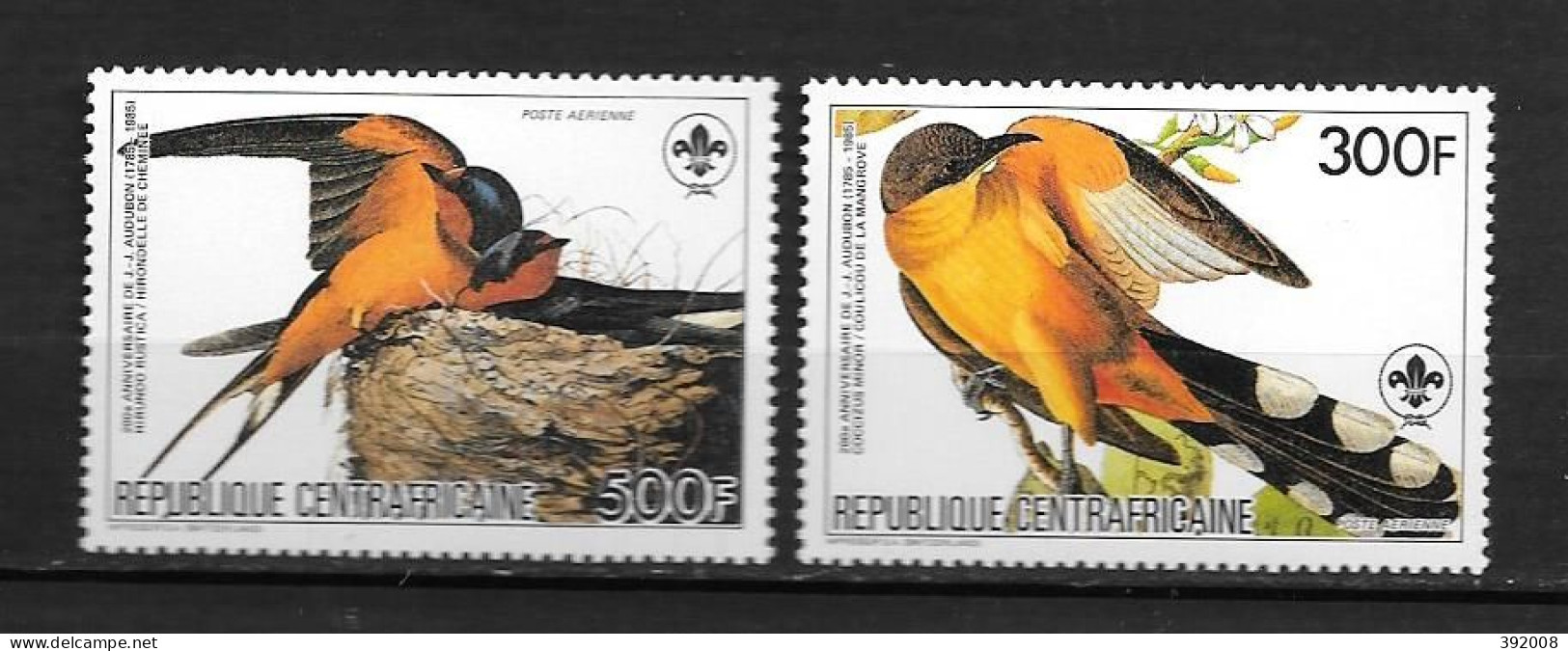 PA - 1985- N°322 à 323**MNH - Oiseau AUDUBON - Central African Republic