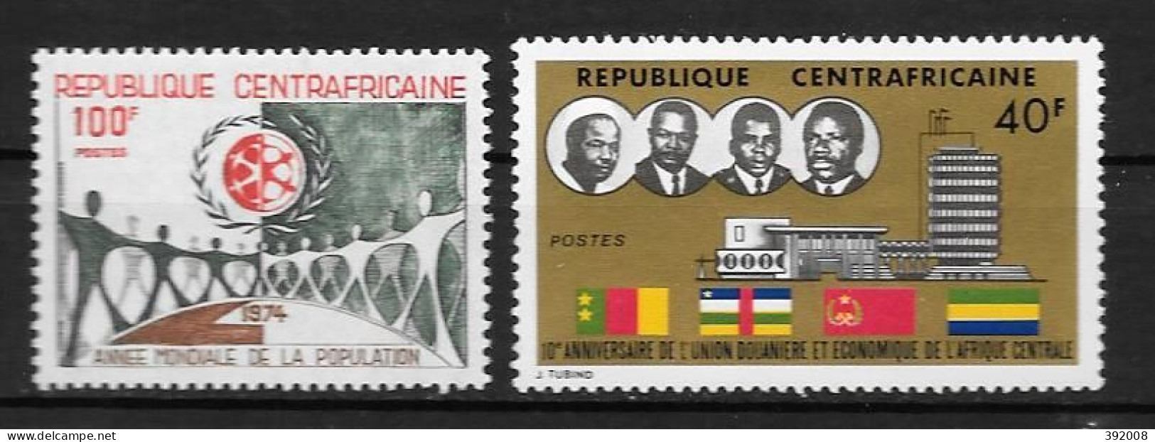 1974- N° 220 à 221**MNH - Année De La Population - 10 Ans Union Douanière Et économique - Central African Republic