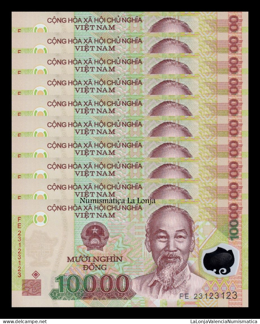 Vietnam Lot 10 Banknotes 10000 Dong 2023 Pick 119o Polymer Sc Unc - Viêt-Nam