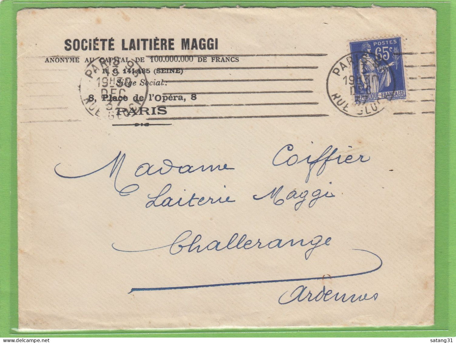 SOCIETE LAITIERE MAGGI, PARIS. LETTRE POUR CHALLERANGE,1937. - Briefe U. Dokumente