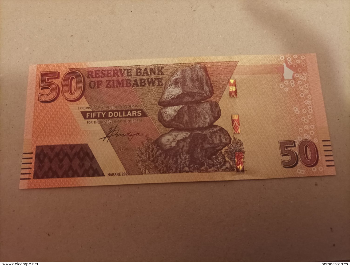 Billete Zimbabwe, 50 Dólares, Año 2020, Serie AA, UNC - Zimbabwe