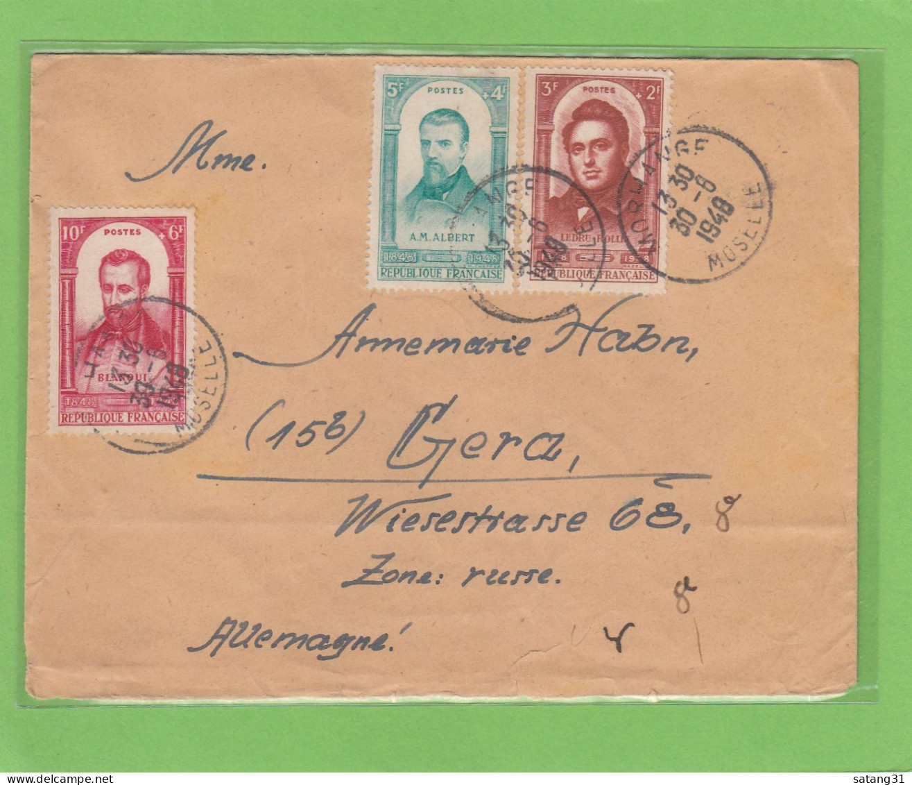 LETTRE DE MORHANGE,AVEC Y+T NOS 796,798,800,POUR GERA,ALLEMAGNE,1948. - Covers & Documents