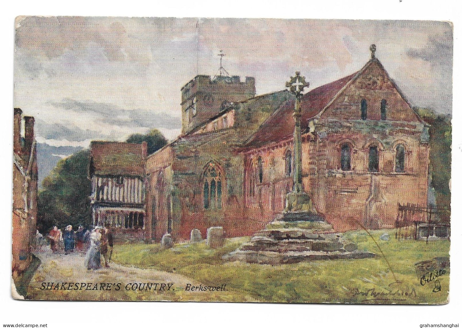 Postcard UK England Warwickshire Berkswell Church Tucks Shakespeare's Country German Arts & Crafts Sticker On Back - Autres & Non Classés