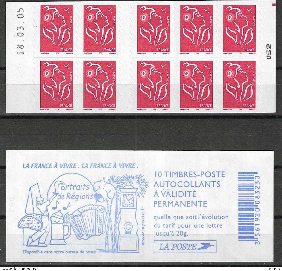 3744-C4 CARNET DATE 18.03.05 MARIANNE DE LAMOUCHE - Modernos : 1959-…