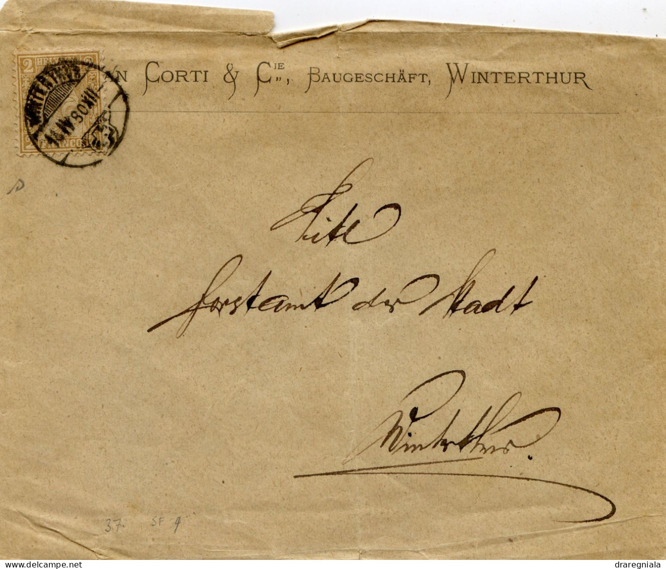 Mail Von Winterthur 14 4 1880 -Corti & Cie Baugeschäft  Entreprise De Construction- N°37 - Postmark Collection