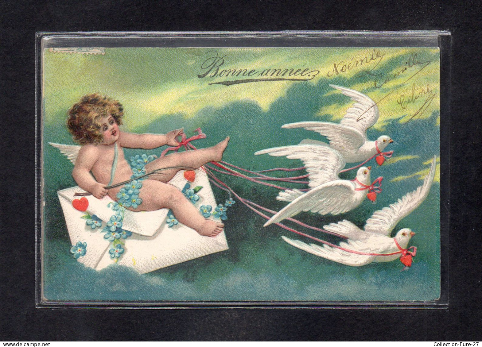 (26/04/24) THEME ANGES-CPA FANTAISIE ANGE - ANGELOS - BONNE ANNEE - COLOMBES - CARTE GAUFREE - Engel