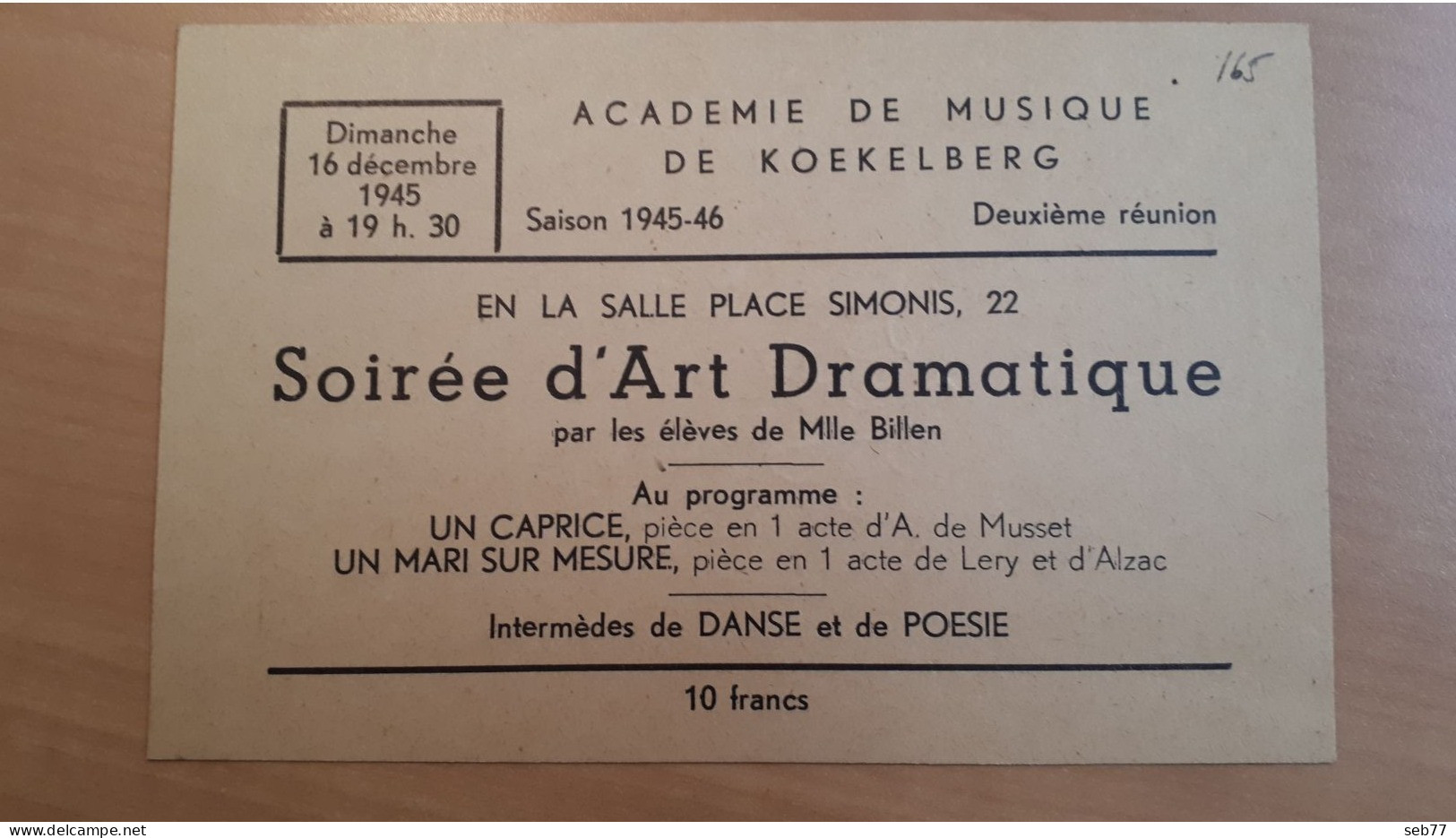 Académie De Musique De Koekelberg Saison 1945-46 : Soirée D'Art Dramatique - Toegangskaarten