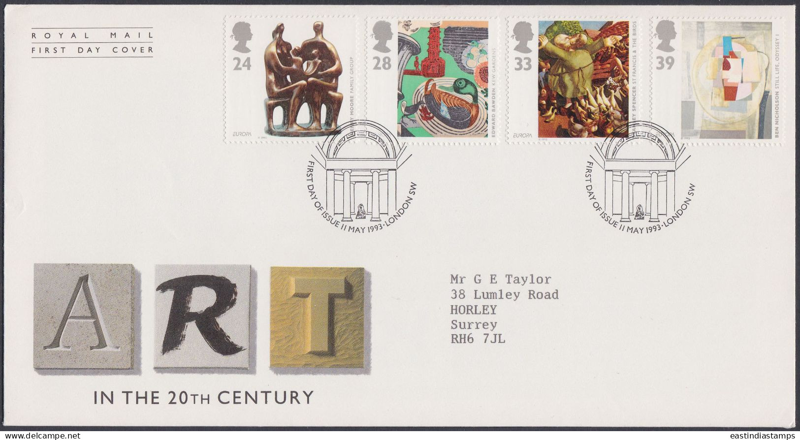 GB Great Britain 1993 FDC Art In 20th Century, Painting, Sculpture, Arts, Pictorial Postmark, First Day Cover - Cartas & Documentos