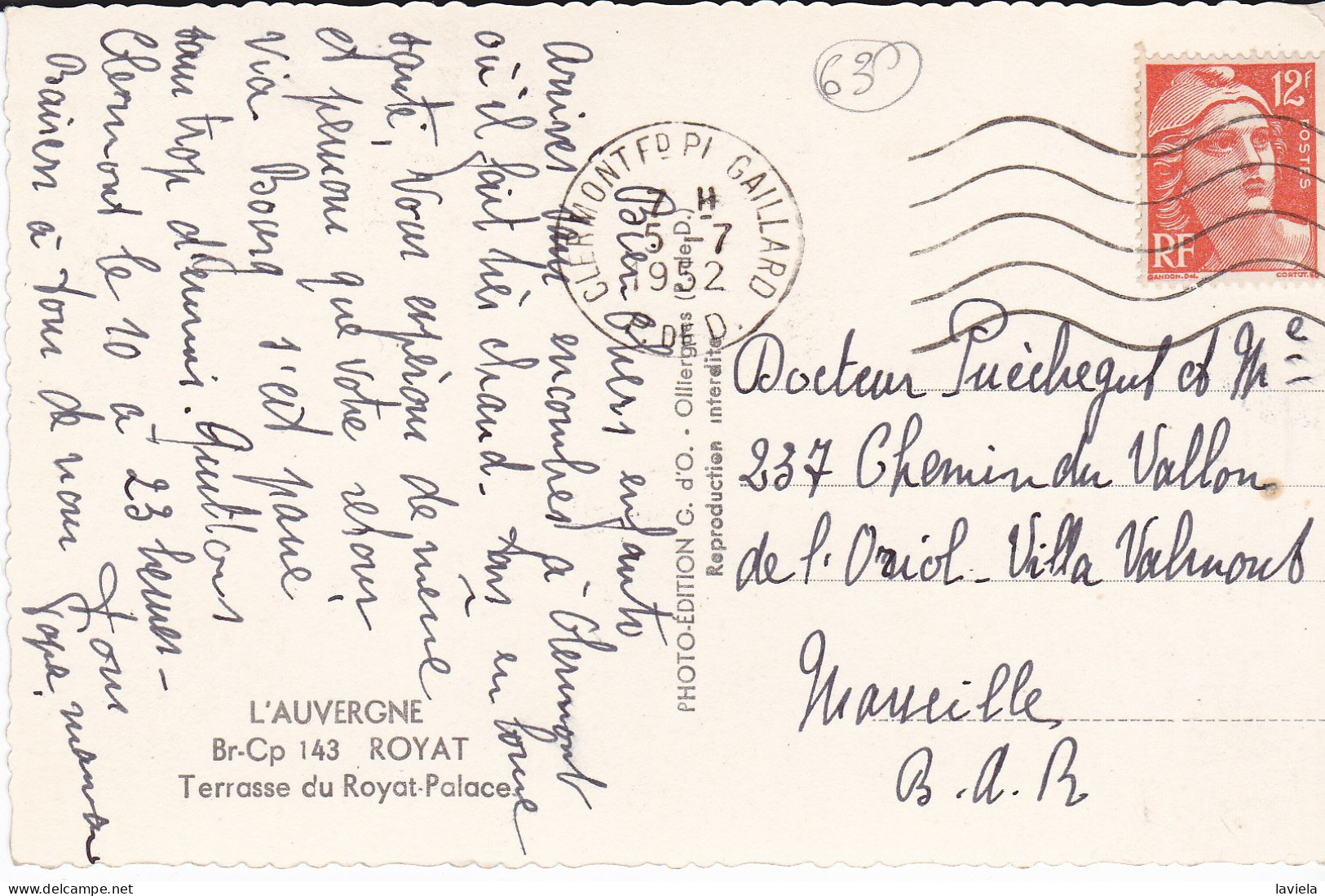 63 ROYAT - Terrasse Du Royat-Palace  - Circullée 1952 - Royat