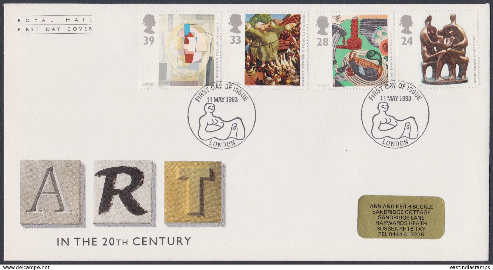 GB Great Britain 1993 FDC Art In 20th Century, Painting, Sculpture, Arts, Pictorial Postmark, First Day Cover - Brieven En Documenten