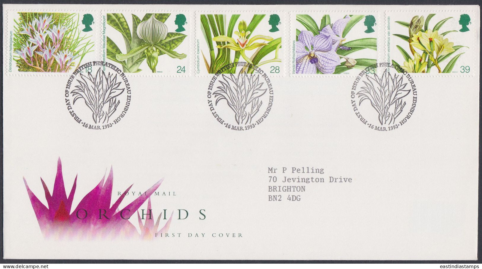 GB Great Britain 1993 FDC Orchids, Orchid, Flower, Flowers, Pictorial Postmark, First Day Cover - Briefe U. Dokumente