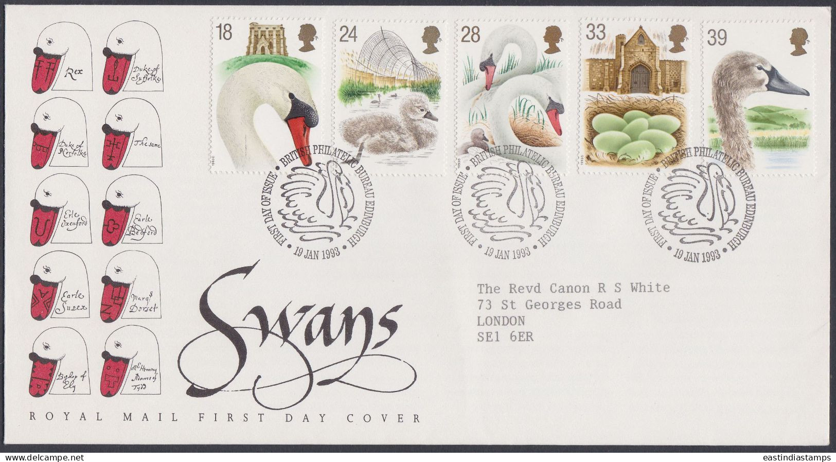 GB Great Britain 1993 FDC Swan, Swans, Bird, Birds, Pictorial Postmark, First Day Cover - Brieven En Documenten