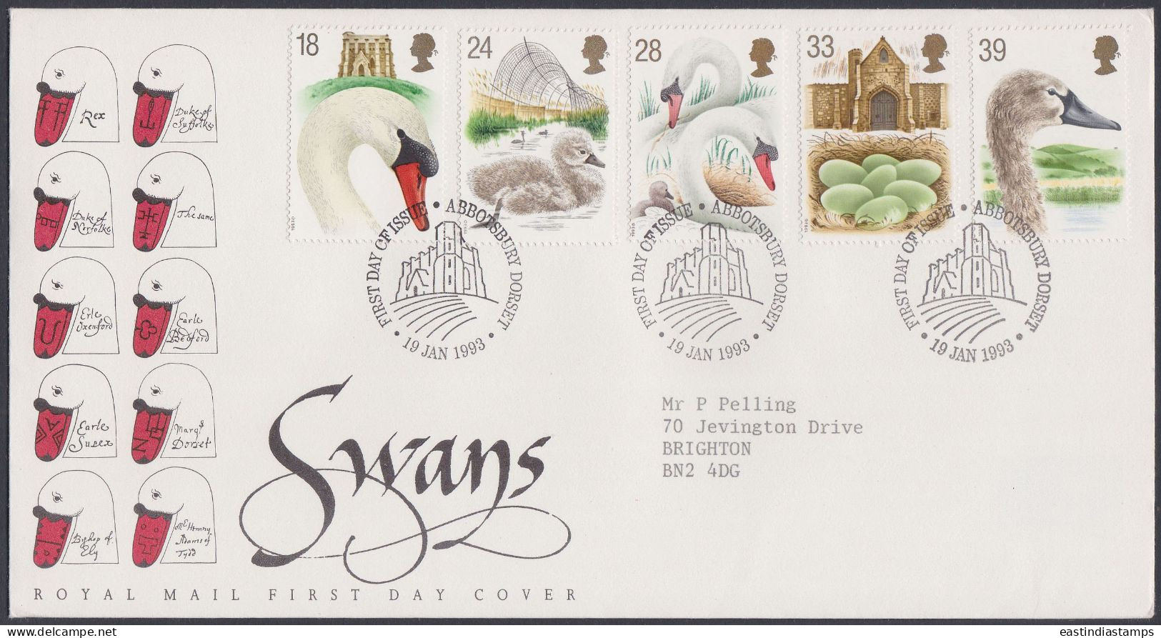 GB Great Britain 1993 FDC Swan, Swans, Bird, Birds, Pictorial Postmark, First Day Cover - Lettres & Documents