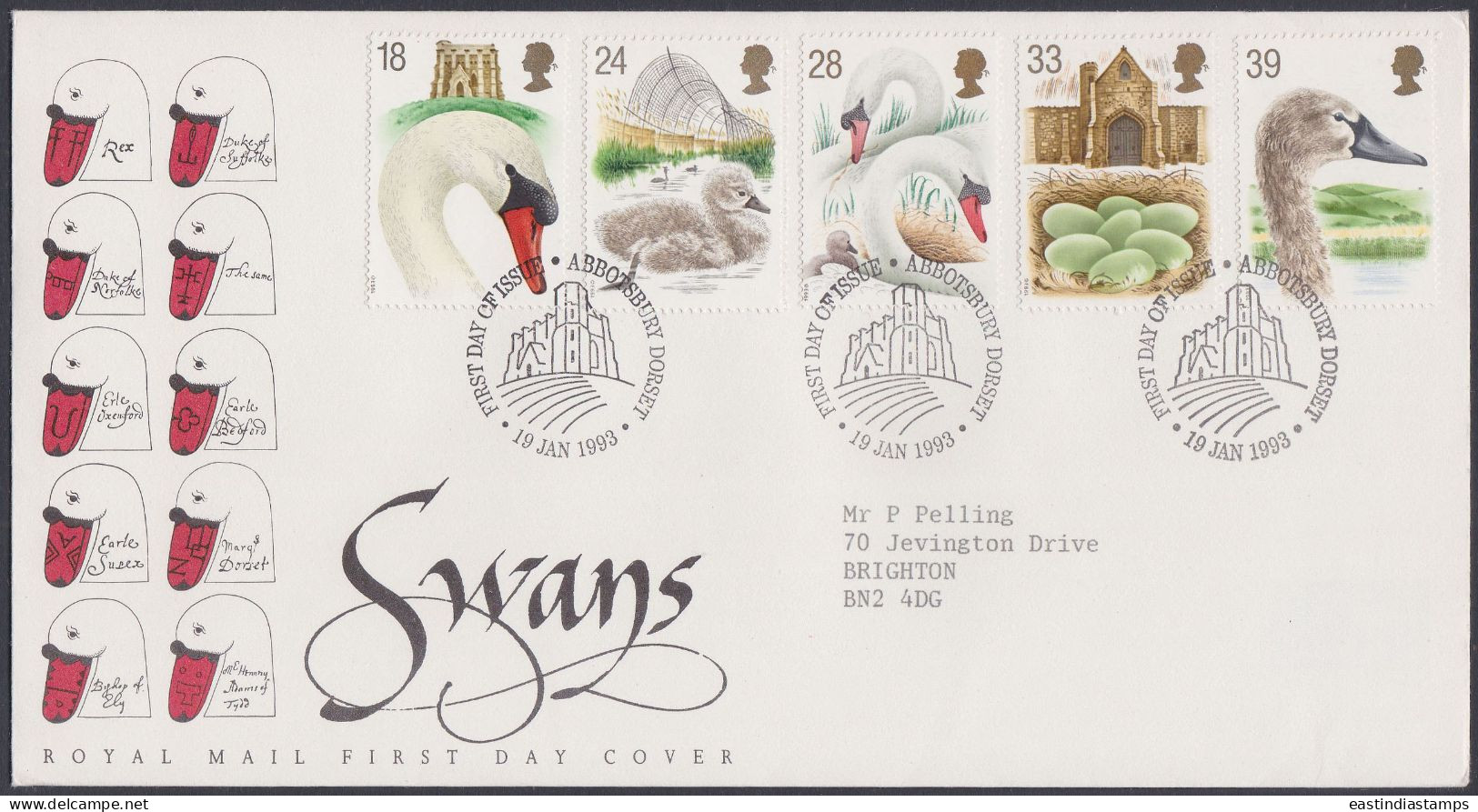GB Great Britain 1993 FDC Swan, Swans, Bird, Birds, Pictorial Postmark, First Day Cover - Brieven En Documenten