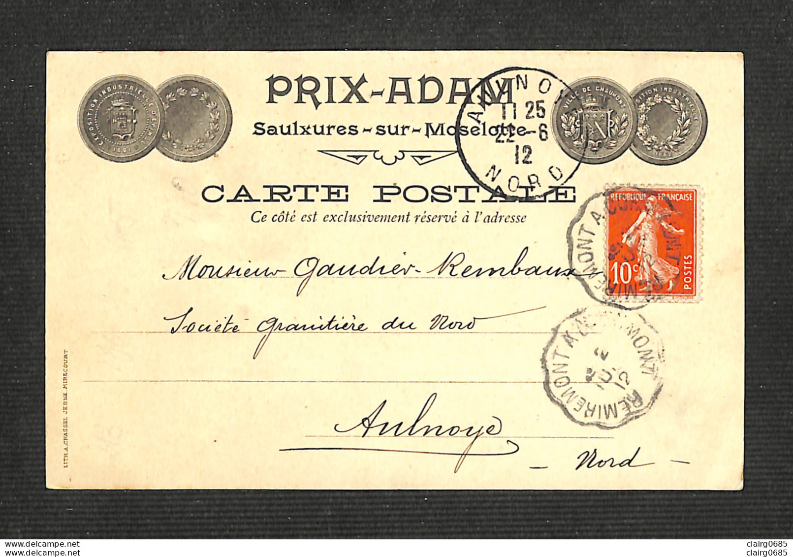 88 - SAULXURES SUR MOSELOTTE - Carte PUB - PRIX-ADAM - Exploitation Générale De GRANITS Des VOSGES - 1912 - RARE - Saulxures Sur Moselotte