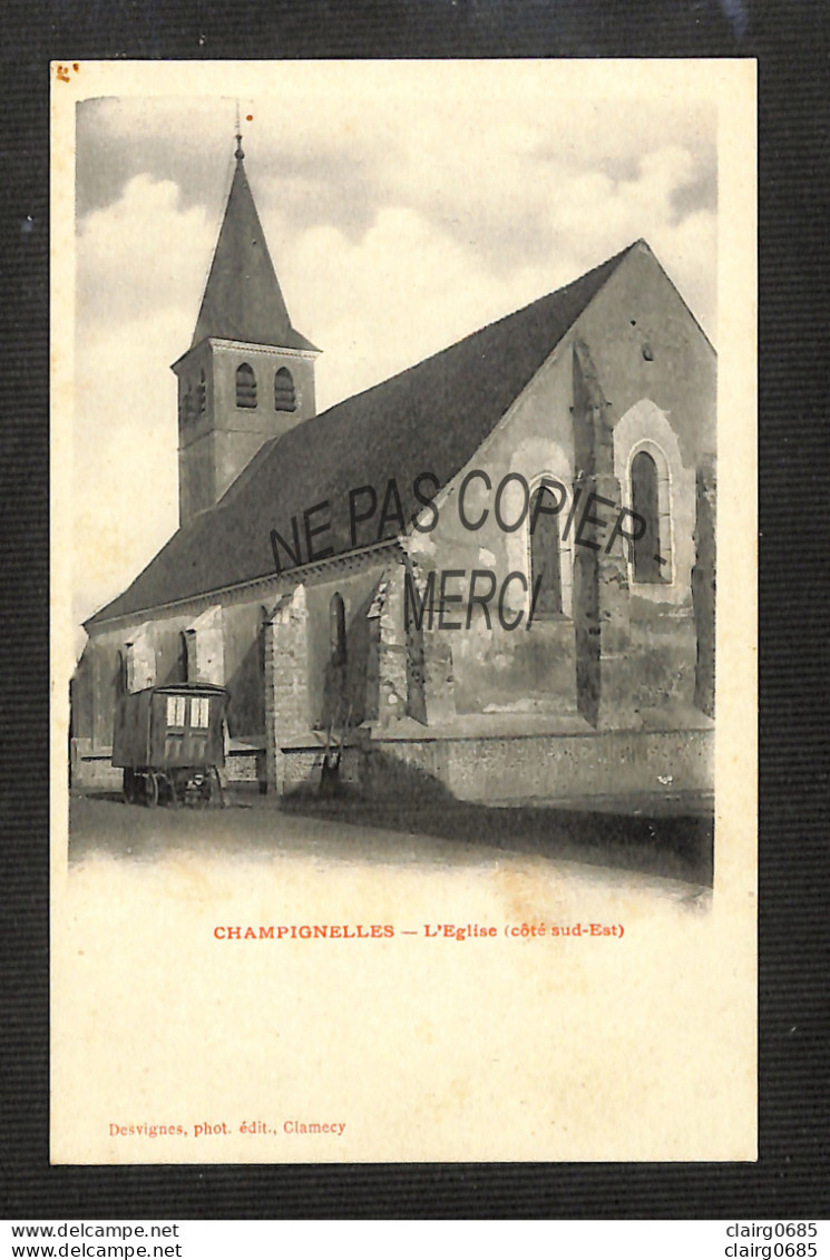 89 - CHAMPIGNELLES - L'Eglise (côté Sud-Est)  - Roulotte -  RARE - Autres & Non Classés