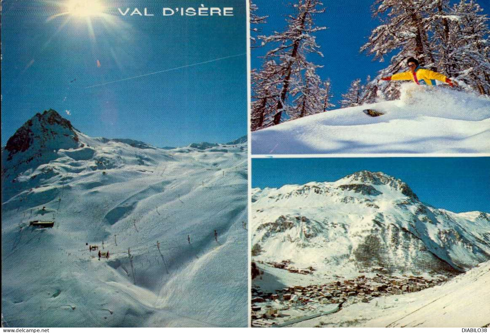 VAL D ' ISERE   ( SAVOIE )  LOT DE 4 CARTES . LA DAILLE . LE VILLAGE  . LA STATION ET LA FACE BELLEVARDE ILLUMINEE . . . - Val D'Isere