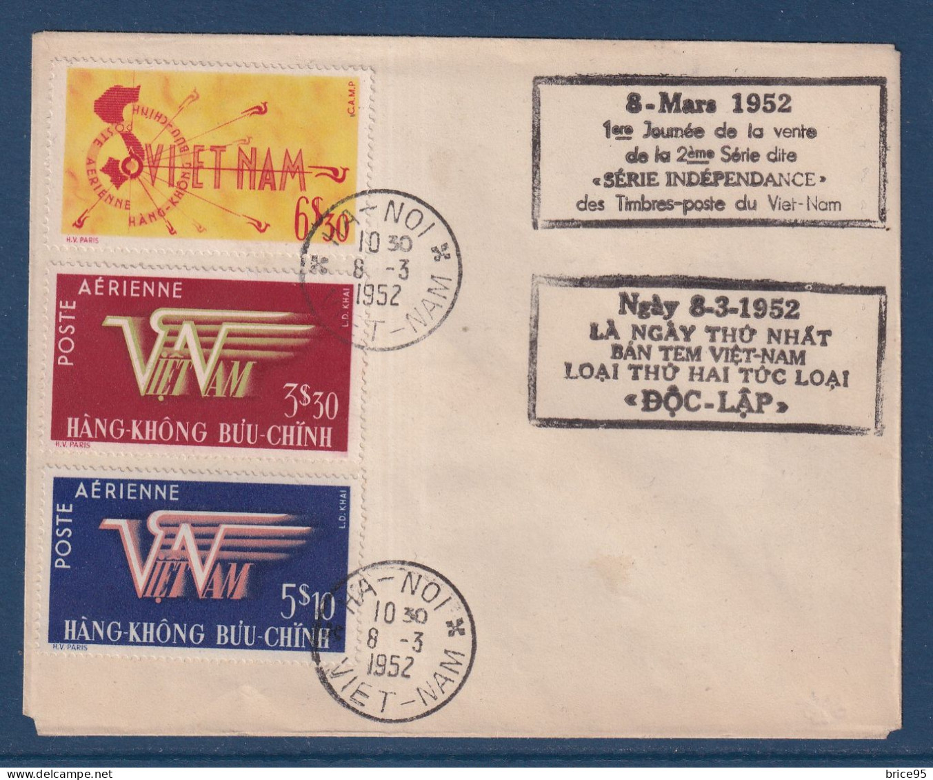 Vietnam - YT PA N° 1 à 3 - Sur Lettre - 1 ère Journée De La Vente De La 2 ème Série - Poste Aérienne - 1952 - Vietnam