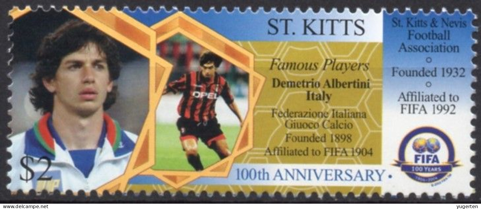 ST KITTS 2004 - 1v - MNH - Albertini - Italy - AC Milan - Fußball - Futbol Futebol - Centenary FIFA Soccer Calcio - Ongebruikt