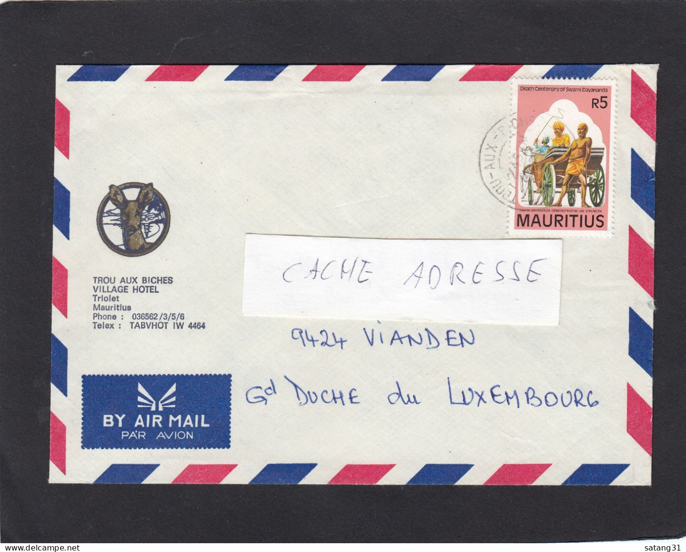 LETTRE DE TROU AUX BICHES POUR VIANDEN,LUXEMBOURG. - Mauritius (1968-...)