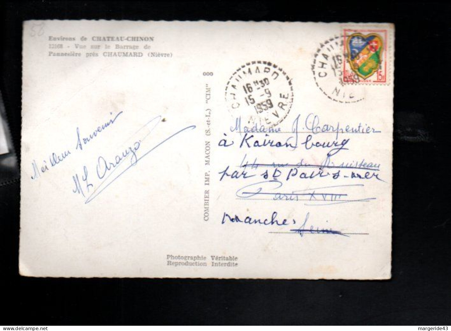 CARTE DE CHAUMARD NIEVRE 1959 - Handstempel