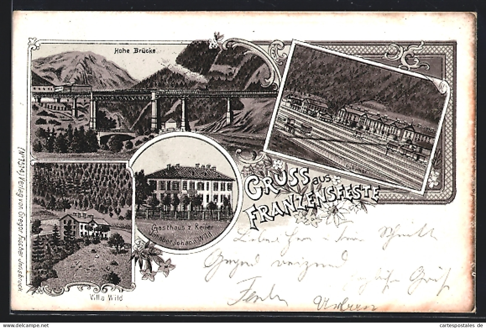 Lithographie Franzensfeste, Hohe Brücke, Gasthaus Zum Reiter Und Villa Wild  - Sonstige & Ohne Zuordnung