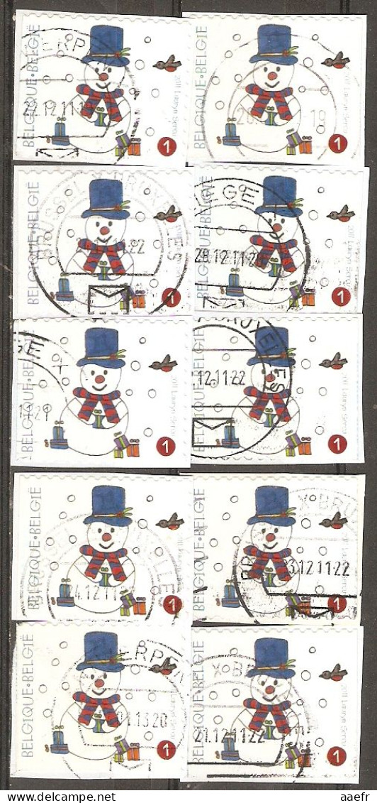 Belgique - 2011 - Noël - Petit Lot De 10 Timbres ° Issus De Carnet - 4 Différents - Sur Fragments - Usati